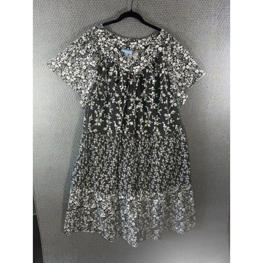 Only Necessities Womens Maxi House Dress 3X Black White Cottagecore Lounge Flowy